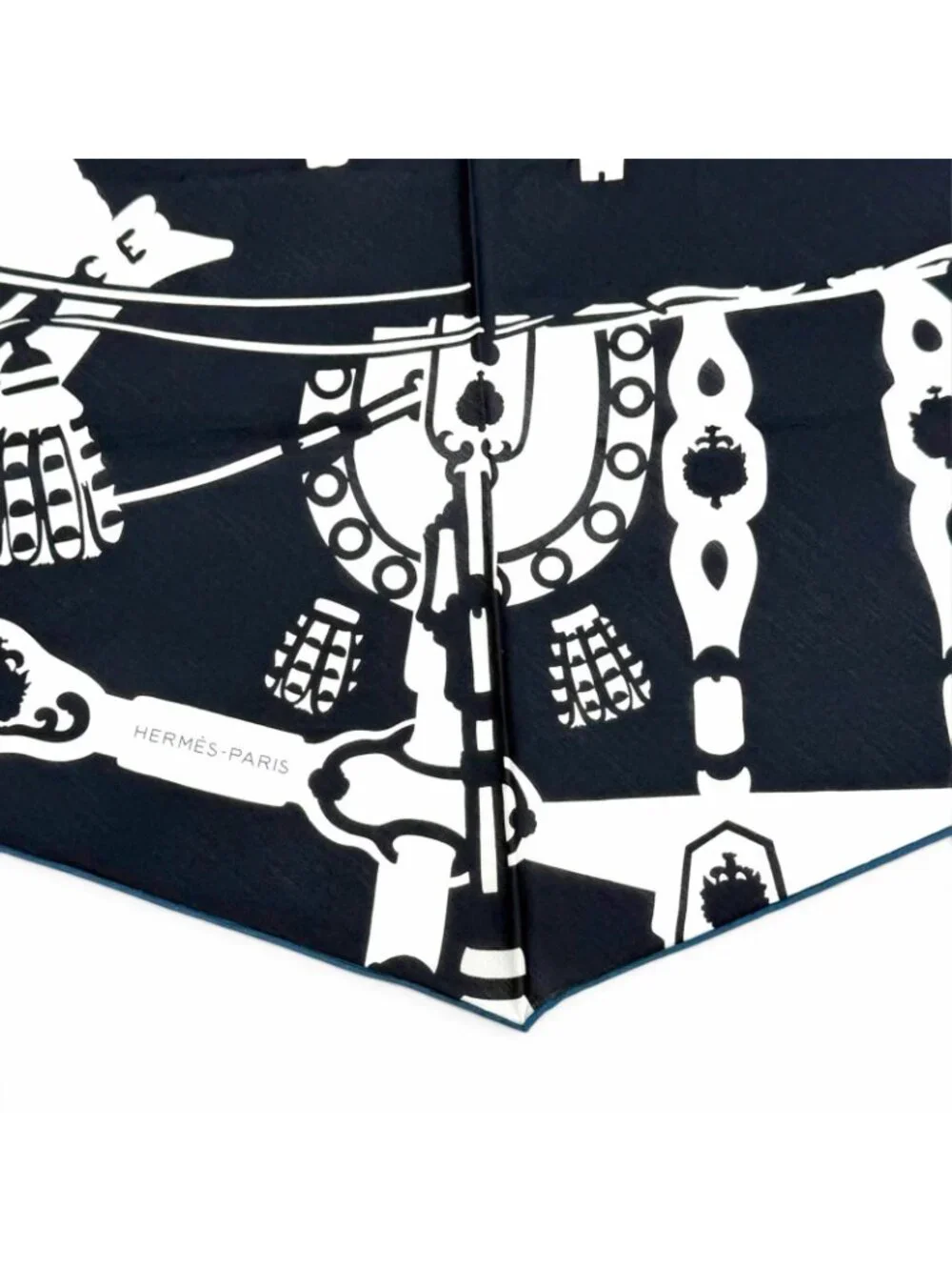 Hermes Rosange GM Royal Horse Tackle Cotton Marine Blue Turcan Diamond Scarf